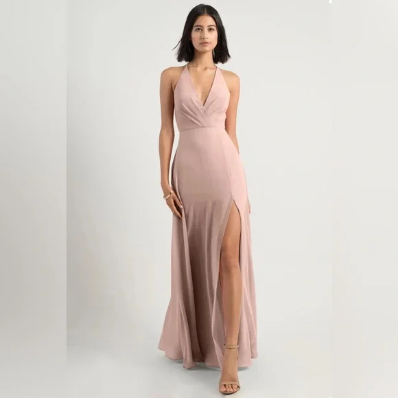 Women's Jenny Yoo Bryce Surplice V-Neck Chiffon Evening Dress, Size 4 - Pink